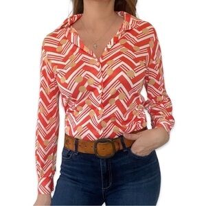 Vintage 70s Disco button down shirt geometric orange vibrant Sm/Md